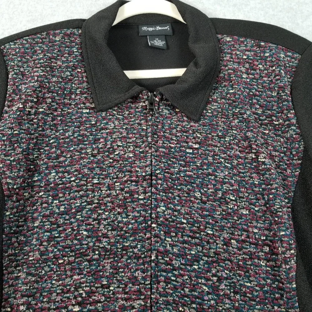 Maggie Barnes Jacket Womens 1X Multicolor Abstract Textured Long Sleeve Full Zip